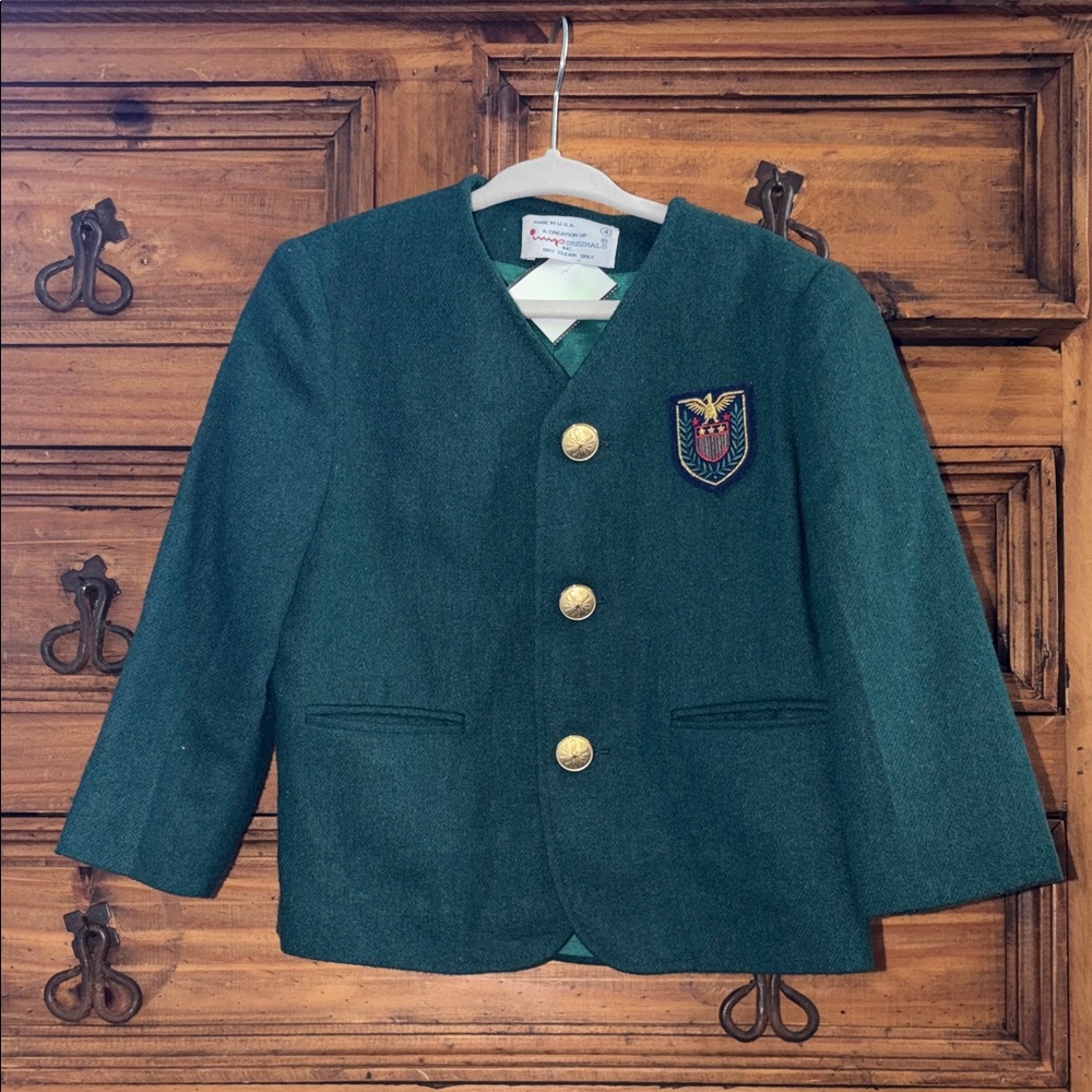 Vintage Green Kids blazer with Gold Buttons
